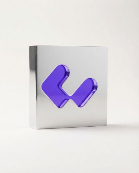 Mirrored silver plaque with a violet glass core, award for the Potência tier